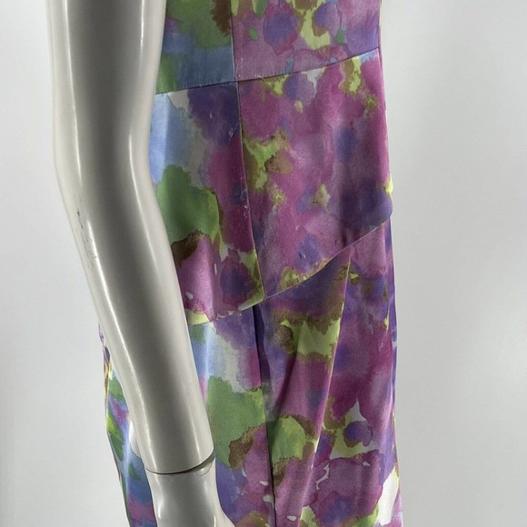 London Times Peplum Sheath Dress Size 10 Purple Green Watercolor Cap Sleeve - Picture 4 of 6